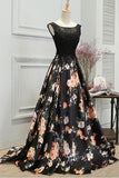 Stylish A Line Long Floral Printed Prom Dress,Formal Evening Dress PFP0415