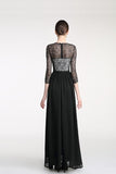Long Sleeves Black Lace Cap Sleeves Prom Party Dresses PFP1304