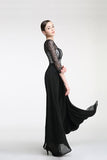 Long Sleeves Black Lace Cap Sleeves Prom Party Dresses PFP1304