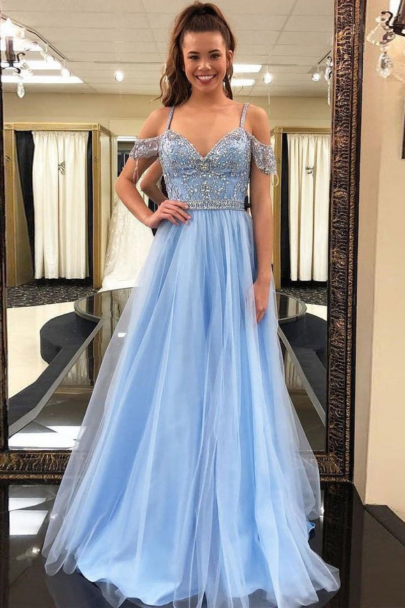 Gorgeous Beading Blue Tulle Long A Line Puffy Prom Dress,Graduation Dr Promfast Gorgeous Beading Blue Tulle Long A Line Puffy Prom Dress,Graduation Dr Promfast