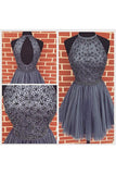 New Arrival Open Back Gray Tulle Short Prom Dresses Homecoming Dress PFH0112