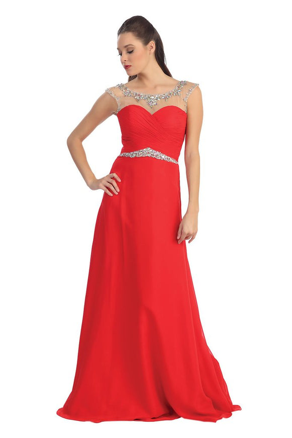 Modest Red Chiffon Beaded Open Back Prom Party Dresses PFP1309