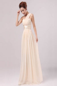 Pearl Pink Chiffon One Shoulder Empire Long Prom Dresses PFP1314