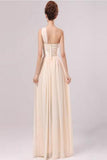 Pearl Pink Chiffon One Shoulder Empire Long Prom Dresses PFP1314