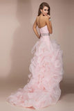 Pink High Low Backless Beaded Short Front Long Back Prom Dresses PFP1315