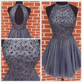 New Arrival Open Back Gray Tulle Short Prom Dresses Homecoming Dress PFH0112