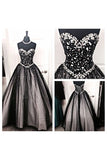 Black White Tulle Long Ball Gown Prom Dress,Sweetheart Beaded Bodice Quinceanera Dresses