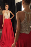 Red Skirt Beaded Bodice Long Deep V Neck Prom Gowns,Fashion Women Dresses