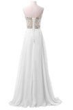 White Chiffon Sweetheart Beaded Long Prom Evening Dresses PFP1323