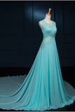 Long Lace Beaded Chiffon Modest Empire Prom Dresses PFP1325