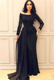 Black Long Sleeves Mermaid Prom Gowns,Sexy Formal Women Evening Dress 