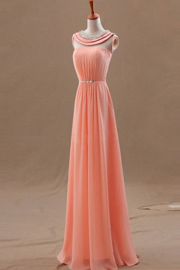 Blush Pink Chiffon Empire Long Prom Evening Dresses PFP1327
