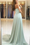 Sweetheart Strapless Cheap Long Chiffon Prom Dresses with Lace
