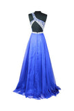 Royal Blue Beaded One Shoulder Long Prom Party Dresses PFP1330
