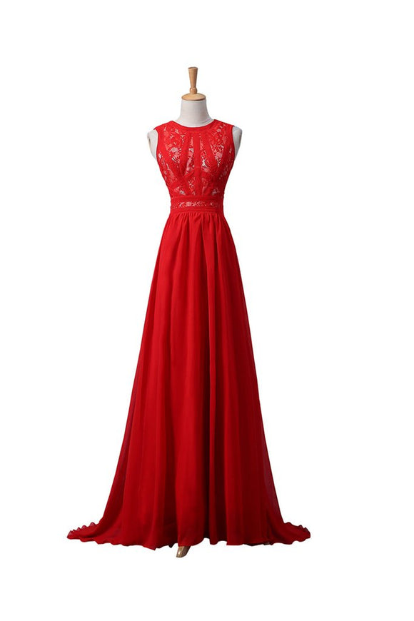 Red Lace Chiffon Beaded Long Prom\Evening Dresses PFP1333