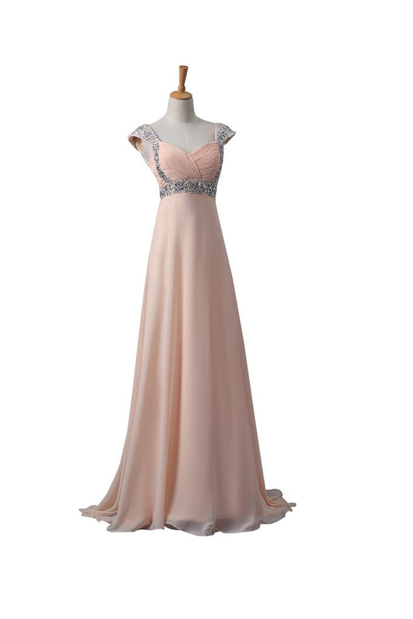 Blush Pink Chiffon Beaded Long Prom\Evening Dresses PFP1334