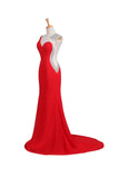 Satin Red Long Beaded One Shoulder Prom Party Dresses PFP1336