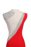 Satin Red Long Beaded One Shoulder Prom Party Dresses PFP1336