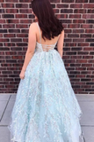Promfast Spaghetti Strap Beaded Lace Prom Dress, Charming Long Prom Gown PFP1901
