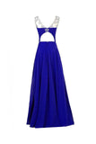 Chiffon Royal Blue Beaded Long Prom Evening Dresses PFP1340