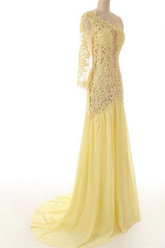 Lace Chiffon Daffodil Long Prom Dresses Evening Dresses PFP1342