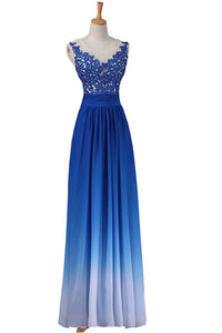 A-line Strapless Floor-Length Royal Blue Ombre Chiffon Long Prom Dress PFP1345