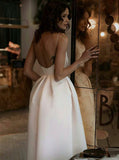 Spaghetti Straps White Prom Dress with Pockets Tea-Length Party Dress PFP1352