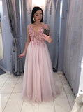 A-Line V-Neck Floor-Length Pink Prom Party Dress with Sequins PFP1355