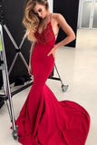 Spaghetti Strap V Neck Lace Long Mermaid Prom Dress PFP1362