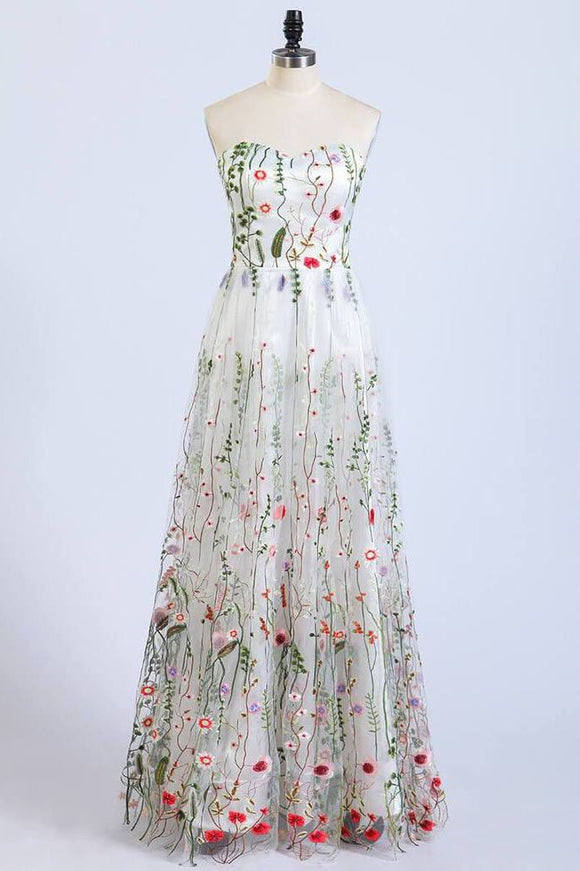 Gorgeous Strapless Formal Prom Dresses Elegant Lace Long Prom Dress PFP1363