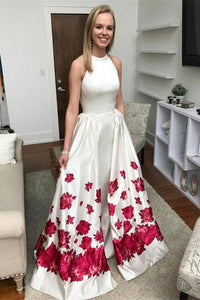 Mermaid Sleeveless Long White Printed Detachable Prom Dress PFP1371