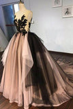 Black Lace V Neck A-line Formal Prom Dress, Long Ball Gown Evening Dresses PFP0013