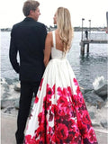New Arrival Two Piece Sleeveless White Printed Prom Dress PFP1372