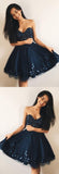 Cheap A-Line Sweetheart Navy Blue Tulle Short Homecoming Dress with Beading PFH0120