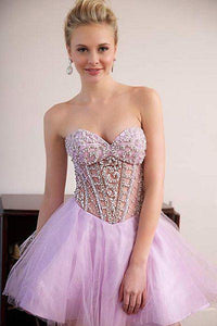 Cute A Line Sweetheart Tulle Pink Beading Homecoming Dresses