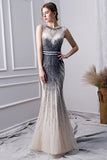 Elegant Mermaid Long Tulle Beading Prom Dresses PFP1383