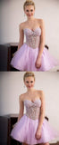 Cute A Line Sweetheart Tulle Pink Beading Homecoming Dresses PFH0121