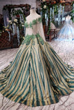 Elegant Scoop Long Sleeves Lace Up Back Sweep Train Prom Dresses PFP1385