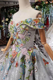 Princess Prom Dresses Off The Shoulder Lace Up Back Appliques Tulle PFP1389