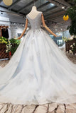 New Arrival Wedding Dresses V Neck Lace Up Back Beads Prom Dress Tulle PFP1390