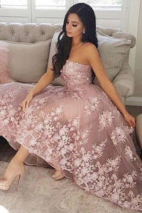 Princess A-Line Sweetheart Blush Homecoming Dress with Lace Appliques