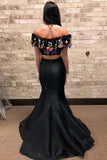 Mermaid Two Piece Embroidery Black Long Prom Dress PFP1394