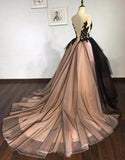 Black Lace V Neck A-line Formal Prom Dress, Long Ball Gown Evening Dresses PFP0013