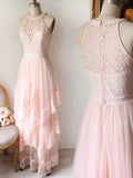 Princess Pink Lace Long Prom Dress Bridesmaid Dresses PFP1403