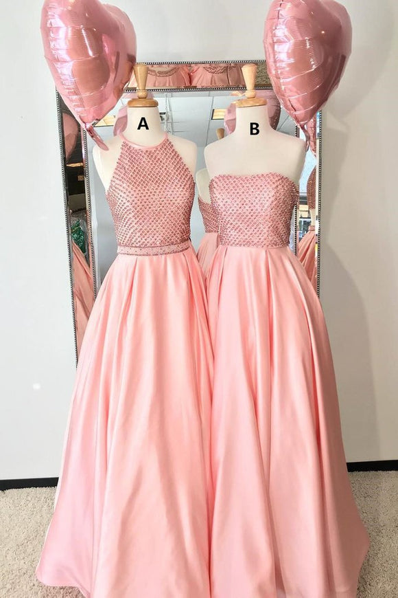 Gorgeous A-line Pink Satin Long Prom Party Dress PFP1407