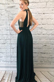 Elegant Dark Green Chiffon Split Long Prom Dress With Beads PFP1409