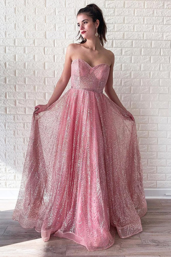 Sparking Sweetheart Long Pink Stunning Prom Dress PFP1421