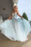Spaghetti Straps Floral Appliques Long Prom Dress With Beading PFP1422