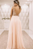 Pearl Pink V Back Appliques Long Prom Evening Dress PFP1425