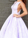 A-Line Floor-Length Lilac Printed Prom Dress, Simple Long Evening Dresses PFP0530